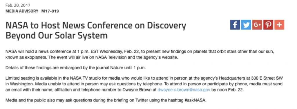 NASA Press Release Example.