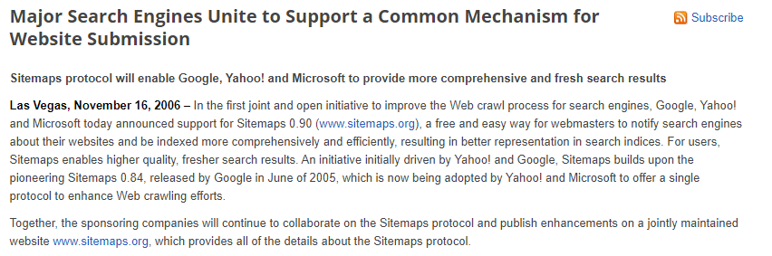 Sitemap Protocol of Google, Yahoo, Microsoft