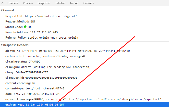 Chrome DevTools Expires HTTP Header