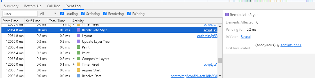 Event Log for Recalculate Style