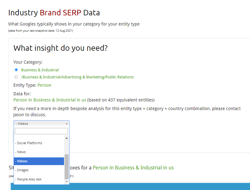 serp insight checker Interface of Brand SERP Insight Checker of Kalicube Pro