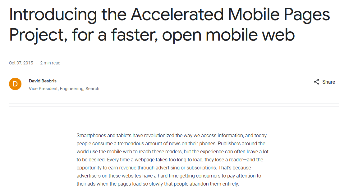 AMP Announcement of Google