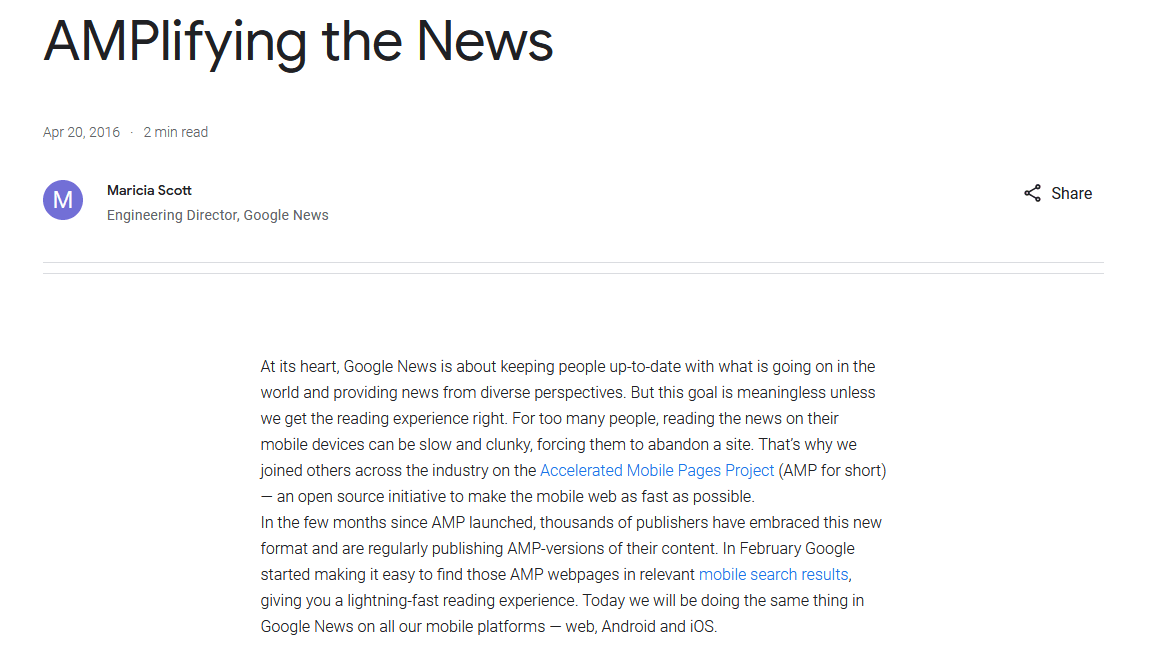 AMP Announcement from Google