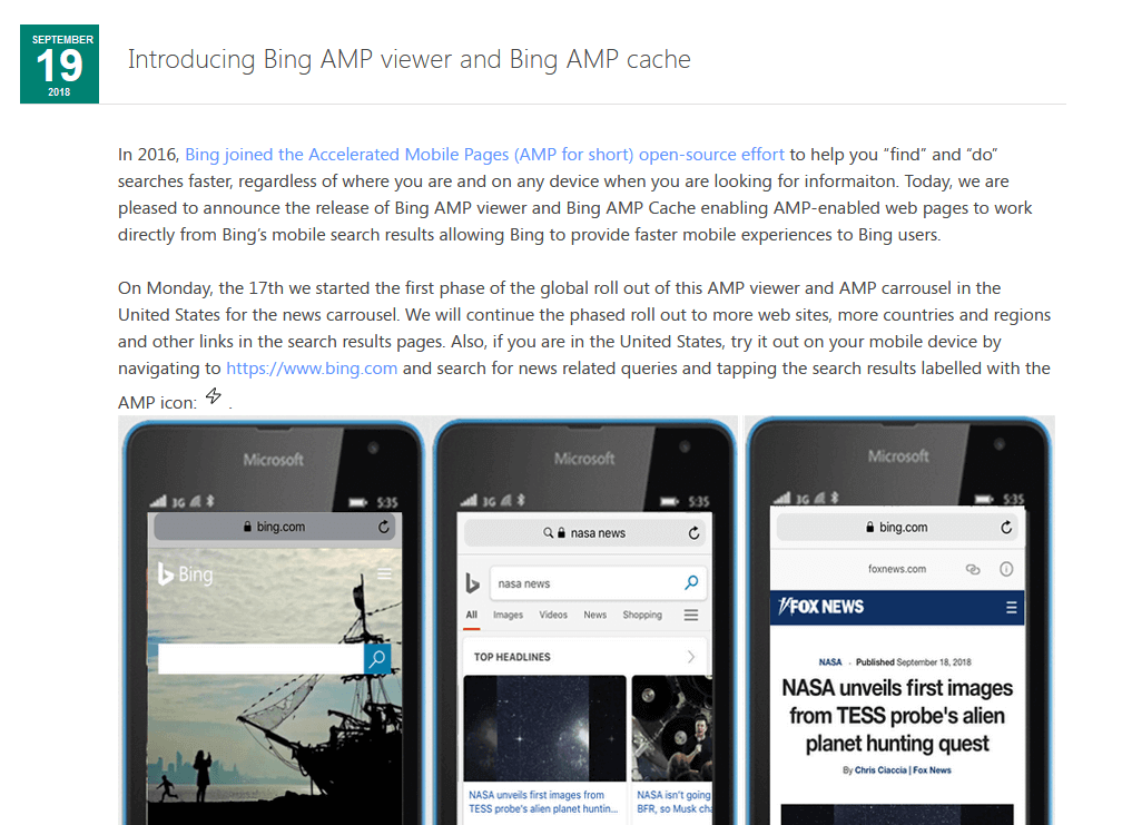 Microsoft Bing AMP