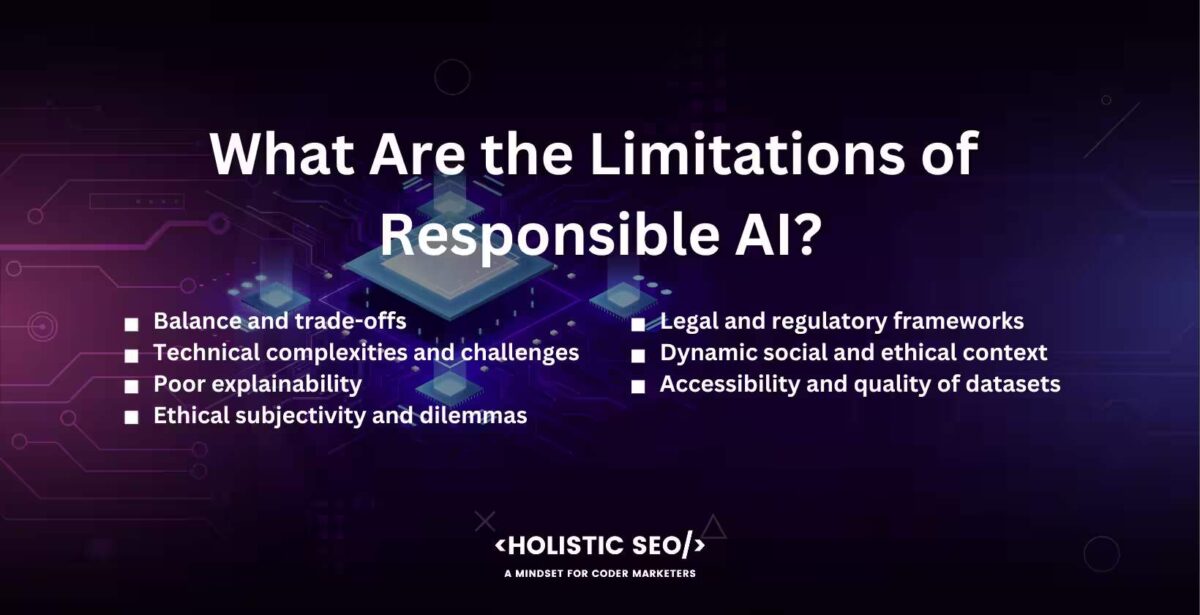 What are the limitations of responsible AI What are the limitations of responsible AI
Balance and trade-offs, Technical complexities and challenges, Poor explainability, Ethical subjectivity and dilemmas, Legal and regulatory frameworks, Dynamic social and ethical context, Accessibility and quality of datasets