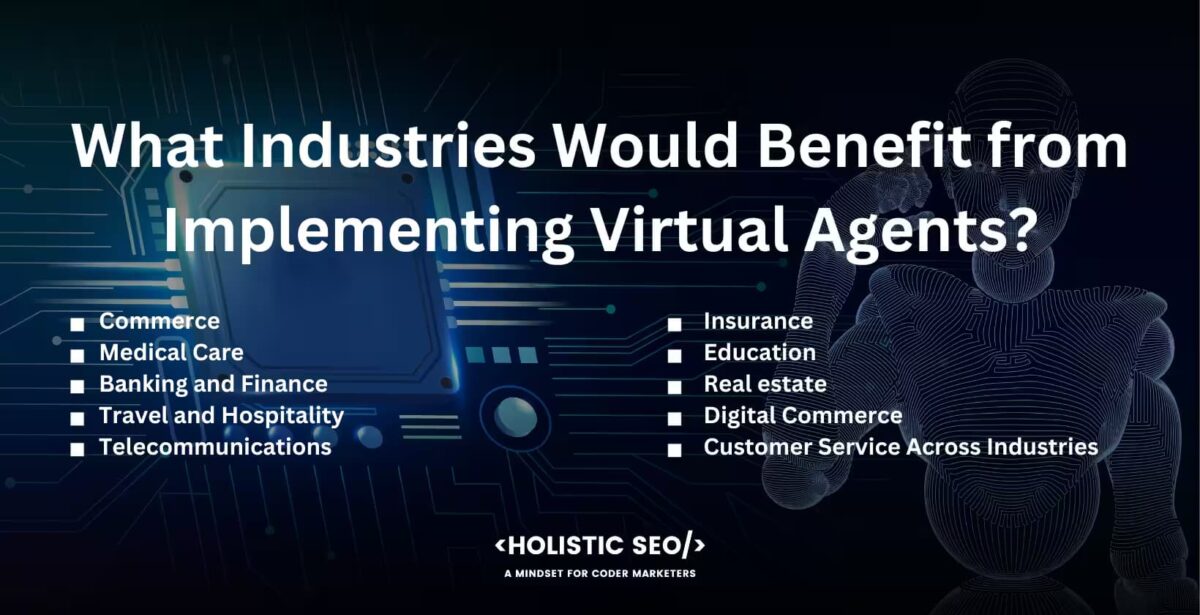 What industries would benefit from implementing virtual agents What Industries Would Benefit from Implementing Virtual Agents
Commerce, Medical Care, Banking and Finance, Travel and Hospitality, Telecommunications, Insurance, Education, Real estate, Digital Commerce, Customer Service Across Industries