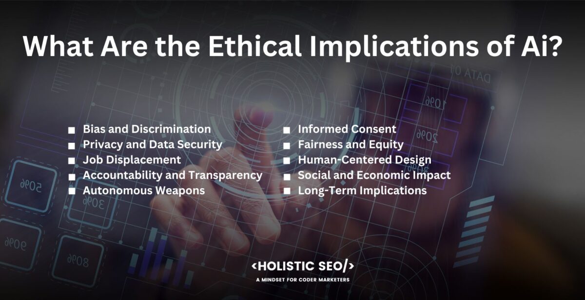 what are the ethical implications of ai what are the ethical implications of ai
Bias and Discrimination: AI is going to reinforce existing biases and discrimination if its systems are taught on biased data. Such a process leads to unfair results in areas like hiring, lending, and criminal justice.
Privacy and Data Security: AI often relies on collecting and analyzing large amounts of personal data, raising concerns about privacy breaches and unauthorized access to sensitive information.
Job Displacement: The automation potential of AI raises concerns about job displacement and the need for re-skilling or re-training of the workforce, leading to economic and societal challenges.
Accountability and Transparency: AI systems, particularly complex deep learning models, are challenging to interpret and understand. Ensuring transparency and accountability for AI decisions is crucial, especially in areas with significant impacts on human lives, such as healthcare and autonomous vehicles.
Autonomous Weapons: The development of AI-powered autonomous weapons raises ethical dilemmas regarding the delegation of lethal decision-making to machines and the potential for unintended consequences or misuse.
Informed Consent: AI systems that process personal data must ensure informed consent and provide individuals with a clear understanding and control over how their data is used.
Fairness and Equity: AI algorithms must be designed to mitigate biases and ensure fair treatment across different demographic groups, avoiding discrimination and unequal outcomes.
Human-Centered Design: Prioritizing human well-being, safety, and dignity must be central to the development and deployment of AI systems, avoiding harm and preserving human autonomy.
Social and Economic Impact: AI technology has the potential to exacerbate social inequalities and concentrate power in the hands of a few, necessitating proactive measures to ensure equitable access and benefits for all.
Long-Term Implications: Exploring Ethical considerations in AI must extend to the long-term impact of AI on society, including its effects on democratic processes, human relationships, and the overall quality of life.