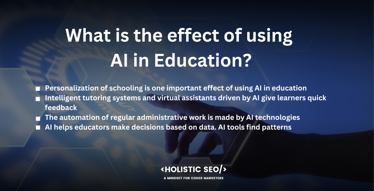 what is the effect of using ai in education what is the effect of using ai in education
Personalization of schooling is one important effect of using AI in education. AI systems evaluate massive amounts of data on students' performance, behavior, and preferences to personalize training and content to individual requirements. The individualized method makes sure that students get specialized help, adjust to their learning pace, and concentrate on areas that need development, therefore improving their overall learning outcomes.
Intelligent tutoring systems and virtual assistants driven by AI give learners quick feedback, direction, and support. The programs encourage a more interactive and responsive learning environment by comprehending students' comments, spotting misconceptions, and providing tailored explanations. Students monitor their progress, fill up knowledge gaps, and develop a deeper comprehension of the subject with the aid of timely feedback.
The automation of regular administrative work is made by AI technologies. AI algorithms create lesson plans, grade tests, and organize educational resources, giving teachers more time to devote to more effective teaching techniques. The effectiveness enables teachers to focus more on the requirements of specific students, create cutting-edge teaching strategies, and offer individualized support.
AI helps educators make decisions based on data. AI tools find patterns, trends, and connections relating to student performance, engagement, and behavior by analyzing enormous amounts of educational data. Educators use insights to make data-informed decisions, conduct focused interventions, and provide individualized support to kids who are at risk of academic or social challenges. Early intervention help to avert problems and increase student success rates.